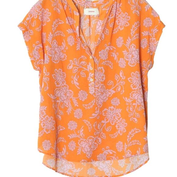 Xirena 100% Cotton Tropicana Button Down Short Sleeve Sun Bright Floral Sam Top - Picture 6 of 9